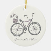 Whimsical Bicycle Illustration Lilac Gray Custom Keramik Ornament (Vorne)