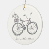 Whimsical Bicycle Illustration Lilac Gray Custom Keramik Ornament (Links)