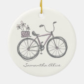 Whimsical Bicycle Illustration Lilac Gray Custom Keramik Ornament (Hinten)