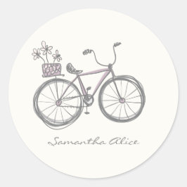 Whimsical Bicycle Illustration Lilac Gray Custom Runder Aufkleber