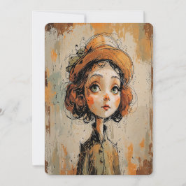 Whimsical Big Eye Girl Portrait Frau in Hat Art Feiertagskarte