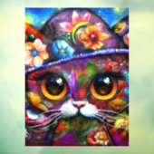 Whimsical Big-Eye Kat Kitty mit Hut Floral Fensteraufkleber (Blatt 3)