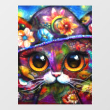 Whimsical Big-Eye Kat Kitty mit Hut Floral