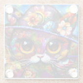 Whimsical Big-Eye Kat Kitty mit Hut Floral Glasuntersetzer (Rückseite)