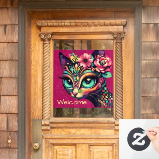 Whimsical Big Eye Retro Diva Kat Kitty Fensteraufkleber (Haustür)