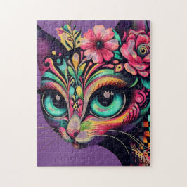 Whimsical Big Eye Retro Diva Kat Kitty Puzzle