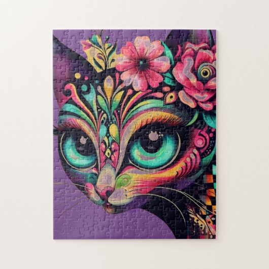 Whimsical Big Eye Retro Diva Kat Kitty Puzzle (Vertikal)