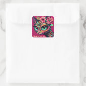 Whimsical Big Eye Retro Diva Kat Kitty Quadratischer Aufkleber (Tasche)
