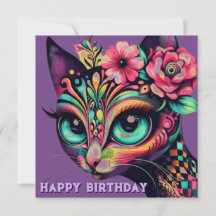 Whimsical Big Eye Retro Diva Katze Geburtstagskart