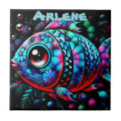 Whimsical Big-Eyed Fish Nautical Personalized Fliese (Vorderseite)