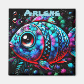 Whimsical Big-Eyed Fish Nautical Personalized Magnet (Vorne)