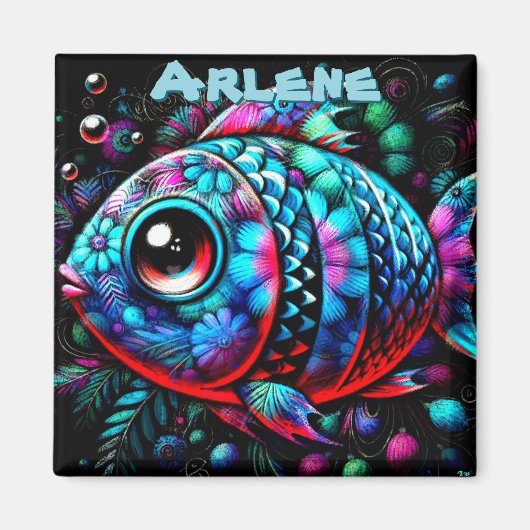 Whimsical Big-Eyed Fish Nautical Personalized Magnet (Vorne)