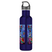 Whimsical Big-Eyed Funky Abstract Kitty Cat Edelstahlflasche (Rückseite)