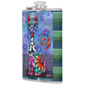 Whimsical Big-Eyed Funky Abstract Kitty Cat Flachmann (Links)