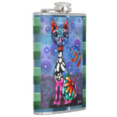 Whimsical Big-Eyed Funky Abstract Kitty Cat Flachmann (Rechts)