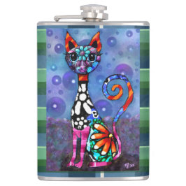 Whimsical Big-Eyed Funky Abstract Kitty Cat Flachmann