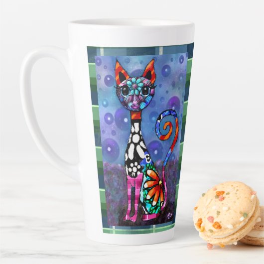 Whimsical Big-Eyed Funky Abstract Kitty Cat Milchtasse (Beispiel)