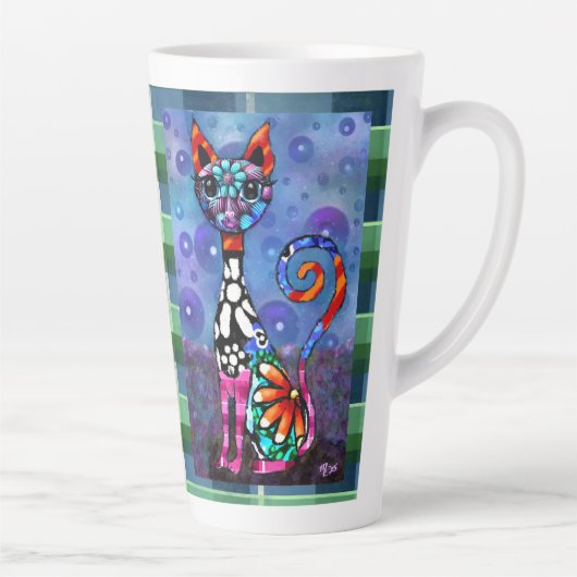 Whimsical Big-Eyed Funky Abstract Kitty Cat Milchtasse (Rechts)