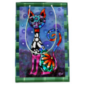 Whimsical Big-Eyed Funky Abstract Kitty Cat Mittlere Geschenktüte (Vorderseite)