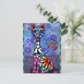 Whimsical Big-Eyed Funky Abstract Kitty Cat Postkarte (Stehend Vorderseite)