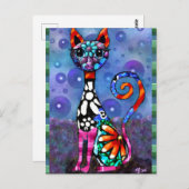 Whimsical Big-Eyed Funky Abstract Kitty Cat Postkarte (Vorne/Hinten)
