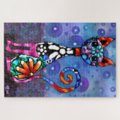 Whimsical Big-Eyed Funky Abstract Kitty Cat Puzzle (Horizontal)