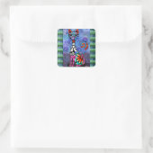 Whimsical Big-Eyed Funky Abstract Kitty Cat Quadratischer Aufkleber (Tasche)