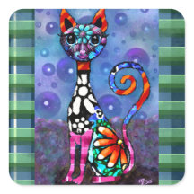 Whimsical Big-Eyed Funky Abstract Kitty Cat