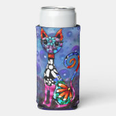 Whimsical Big-Eyed Funky Abstract Kitty Cat Selters Dosenkühler (Seltzer Vorderseite)