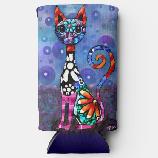 Whimsical Big-Eyed Funky Abstract Kitty Cat Selters Dosenkühler (Vorderseite)