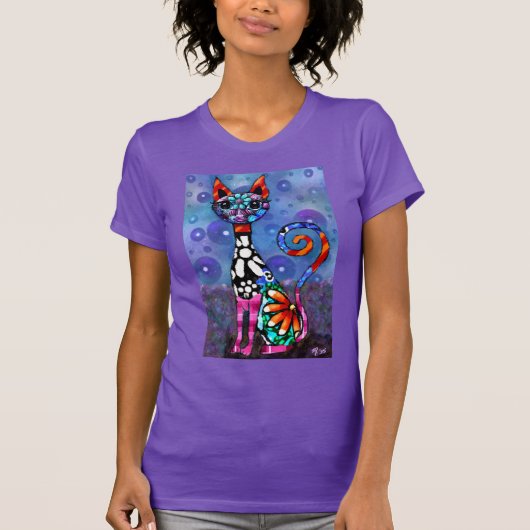 Whimsical Big-Eyed Funky Abstract Kitty Cat T-Shirt (Vorderseite)