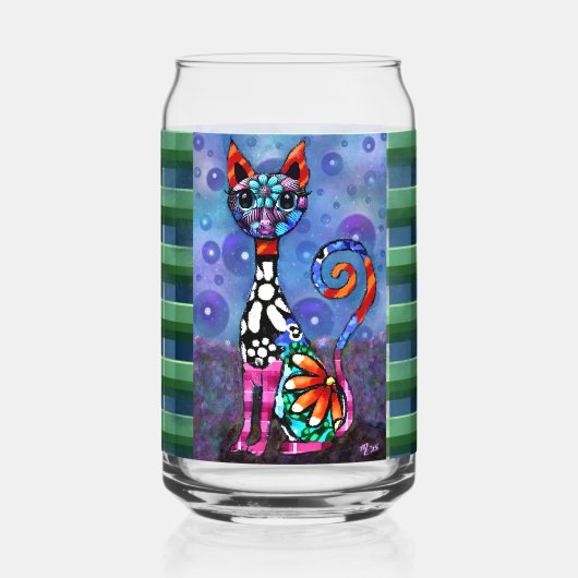 Whimsical Big-Eyed Funky Kitty Cat Abstract Dosenglas (Rückseite)