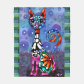 Whimsical Big-Eyed Funky Kitty Cat Abstract Fleecedecke (Vorderseite)