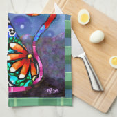 Whimsical Big-Eyed Funky Kitty Cat Abstract Geschirrtuch (Viertel Falte)