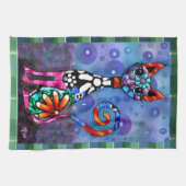 Whimsical Big-Eyed Funky Kitty Cat Abstract Geschirrtuch (Horizontal)