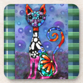 Whimsical Big-Eyed Funky Kitty Cat Abstract Getränkeuntersetzer (Vorderseite)