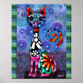 Whimsical Big-Eyed Funky Kitty Cat Abstract Poster (Vorne)