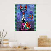 Whimsical Big-Eyed Funky Kitty Cat Abstract Poster (Küche)