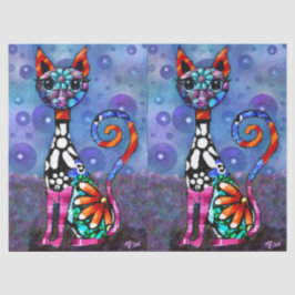 Whimsical Big-Eyed Funky Kitty Cat Decoupage Seidenpapier