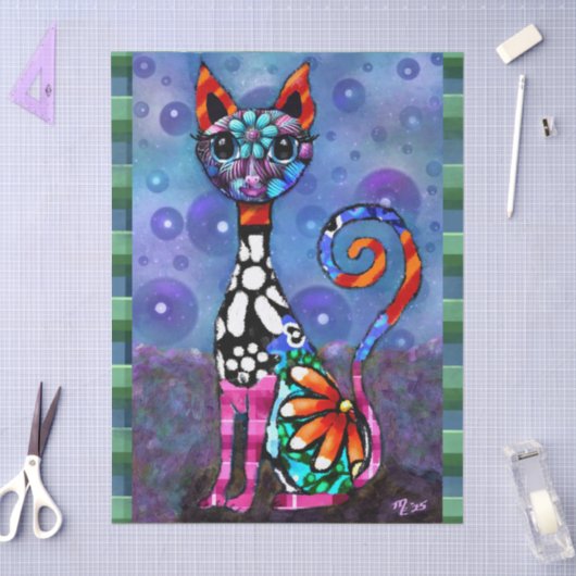 Whimsical Big-Eyed Funky Kitty Cat Decoupage Seidenpapier (Basteln)