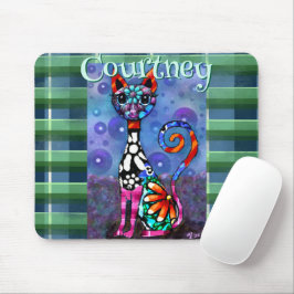 Whimsical Big-Eyed Funky Kitty Cat Personalized Mousepad