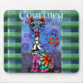 Whimsical Big-Eyed Funky Kitty Cat Personalized Mousepad (Vorne)