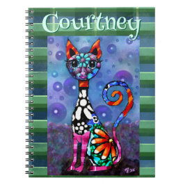 Whimsical Big-Eyed Funky Kitty Cat Personalized Notizblock