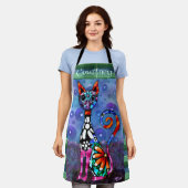 Whimsical Big-Eyed Funky Kitty Cat Personalized Schürze (Getragen)
