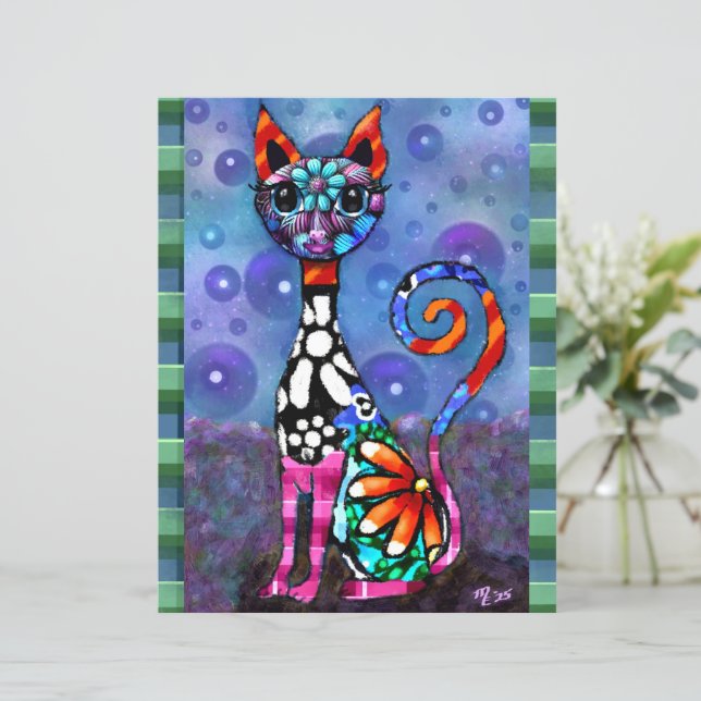 Whimsical Big-Eyed Funky Kitty Cat Scrapbook Paper (Stehend Vorderseite)