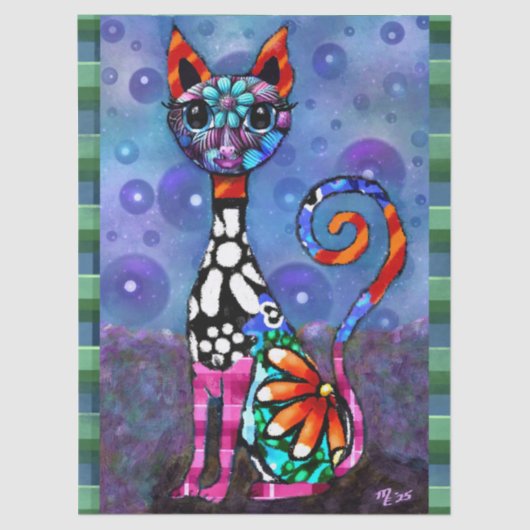 Whimsical Big-Eyed Funky Kitty Katze Decoupage Seidenpapier (Vorderseite)
