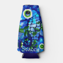 Whimsical Big-Eyes Seahorse Art Blue Personalized Flaschenkühler