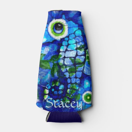 Whimsical Big-Eyes Seahorse Art Blue Personalized Flaschenkühler (Vorderseite)