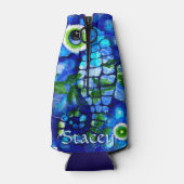 Whimsical Big-Eyes Seahorse Art Blue Personalized Flaschenkühler (Rückseite)