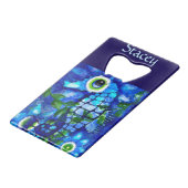 Whimsical Big-Eyes Seahorse Art Blue Personalized Geldbeutel Flaschenöffner (Vorderseite Schrägansicht)